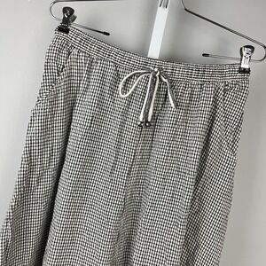 Max Studio London Maxi Skirt Womens L Ivory‎ Black Plaid Linen Blend Lagenlook